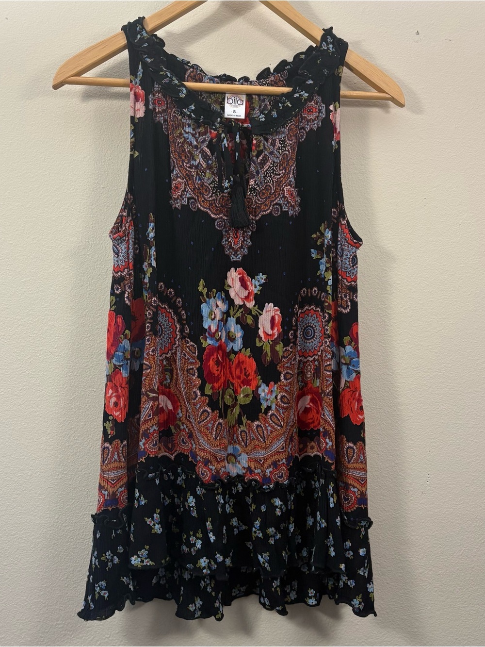 BILA Boho Paisley Floral Sleeveless Top women’s S Gypsy festival Y2K hippie